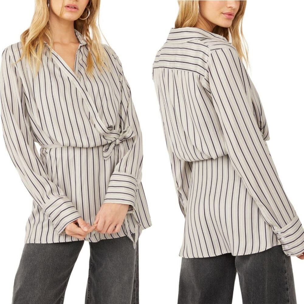 Free People Arlo Wrap Top XS Natural Combo Long Sleeve Boho NWT